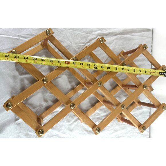 Vintage Expandable Wooden Wine Rack With Brass Accents - Picture 4 of 5